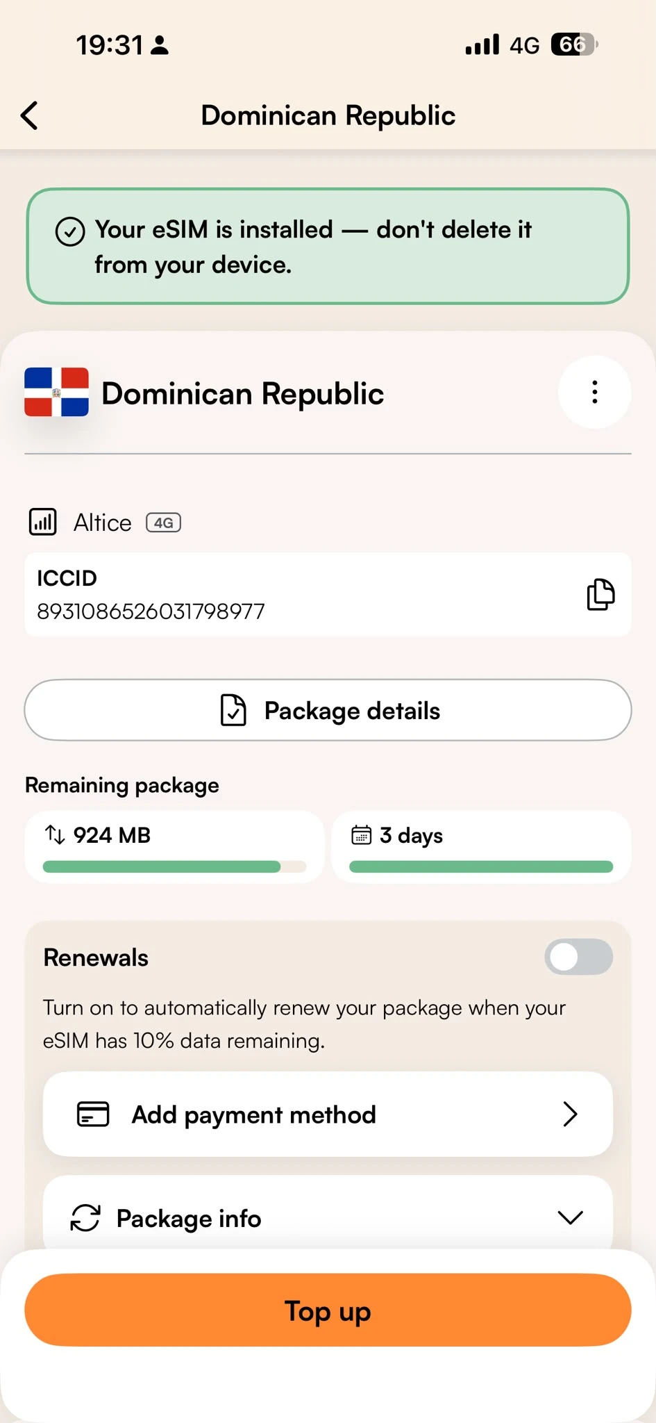 Confirmación de compra de Airalo